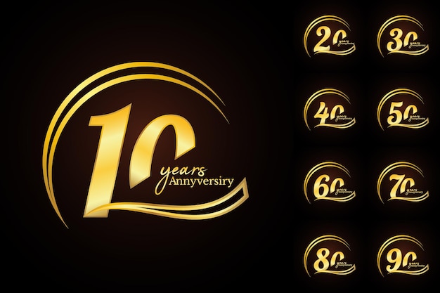 Anniversaire Luxe Doré Numéro Emblème Logo Symbole Vecteur Graphique Badge Ensemble