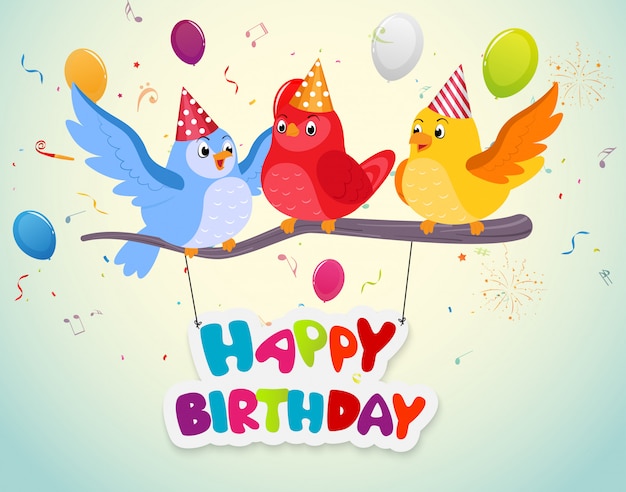 Anniversaire avec des oiseaux mignons