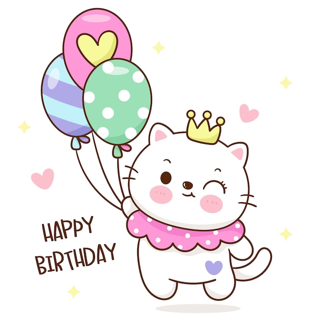 Vecteur anniversaire de princesse chat mignon et ballon