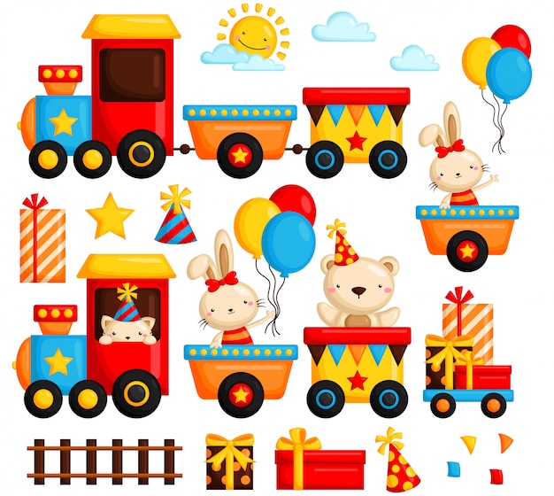 Vecteur anniversaire train vector set