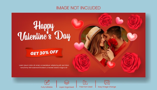 Annonce de bannière horizontale pour les réductions de vente du jour de la Saint-Valentin