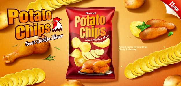 Vecteur annonce de chips de poulet rôti