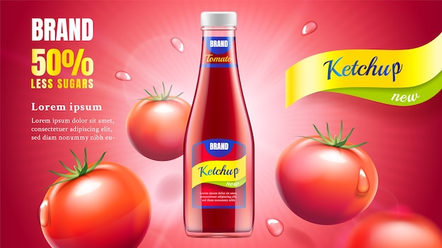 Annonce De Ketchup De Tomate Isolée Sur Rouge