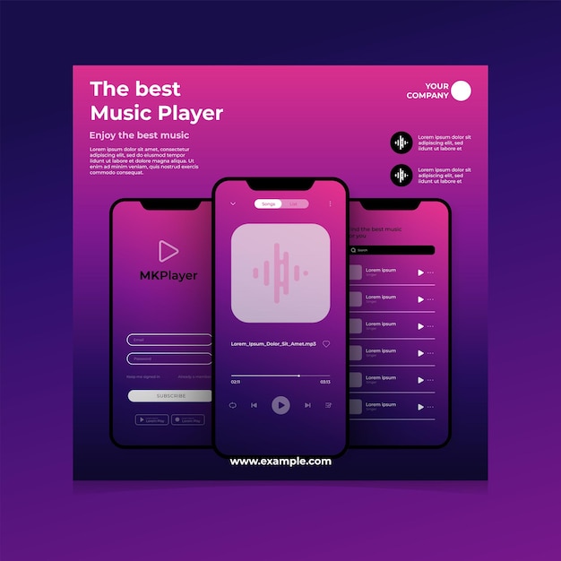 Vecteur annonce de lancement d'une nouvelle application de lecteur de musique mobile