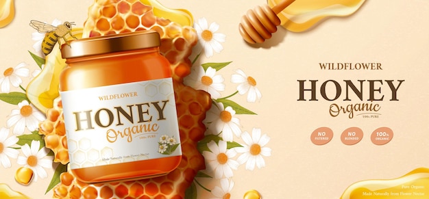 Annonce de miel biologique de fleurs sauvages