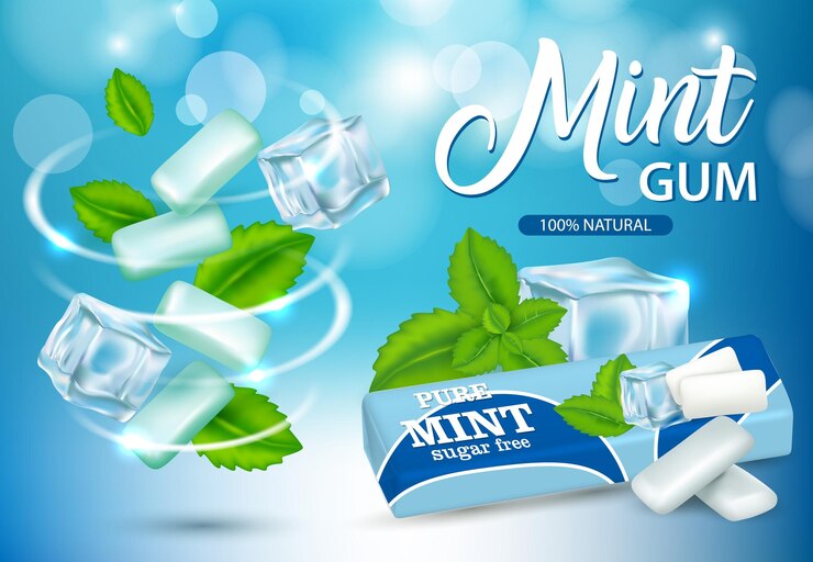 Vecteur annonces de chewing-gum à la menthe vector illustration réaliste