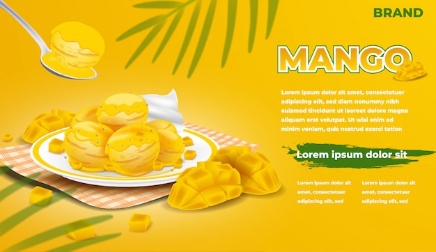 Annonces De Crème Glacée. Mangue Et Glace Au Sirop