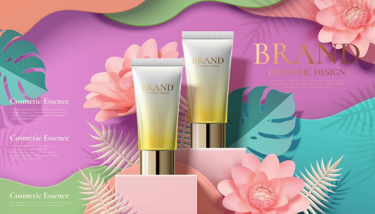 Vecteur annonces de tubes cosmétiques avec des fleurs