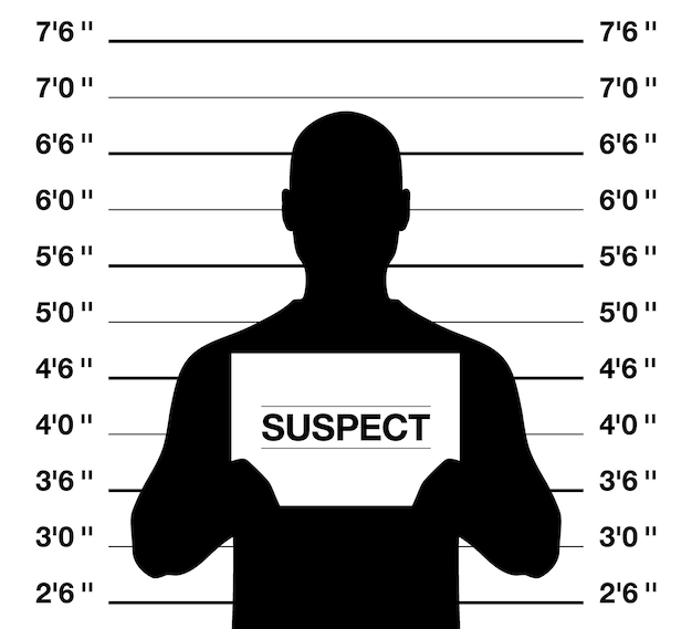 Anonymus Suspect Homme Debout Sur Un Fond De Prise De Vue Photo Criminelle Illustration Vectorielle Mugshot