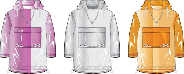 Anorak Jacket, Rain Coat, Winter Jackets Croquis Plat Dessin Technique Modèle D'illustration Vectorielle
