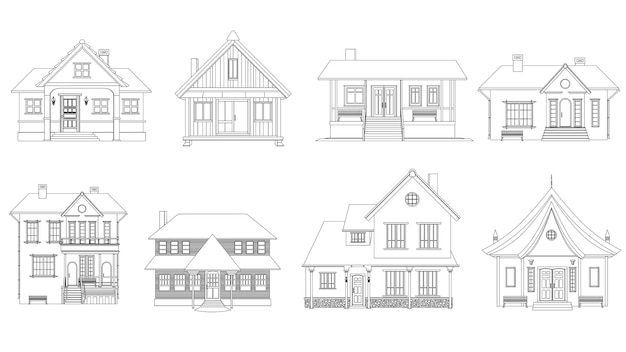 Aperçu de la maison à un étage avec porche et auvent isolé sur fond blanc clipart vectoriel
