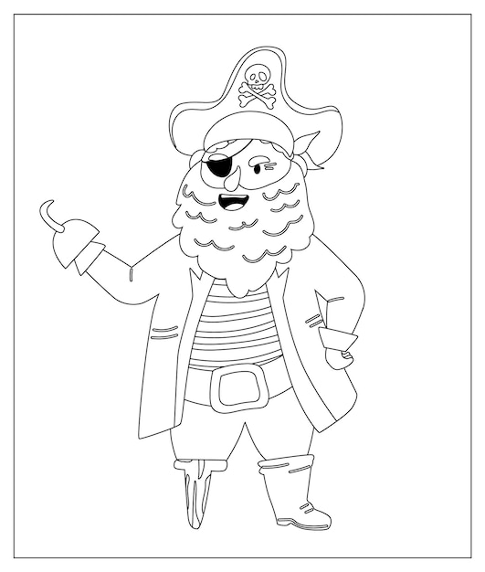 Aperçu De La Page De Coloriage Du Pirate De Dessin Animé Avec Un Livre De Coloriage De Prothèse Pour Les Enfants Image Vectorielle Pour Le Pirate