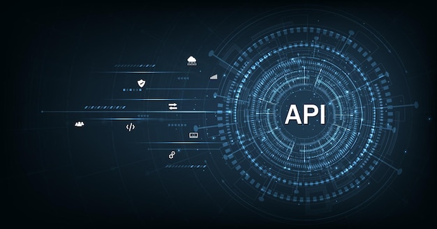 API d'interface de programmation d'applications sur fond bleu