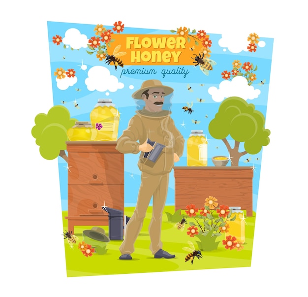 Apiculteur de miel d'apiculture aux ruches