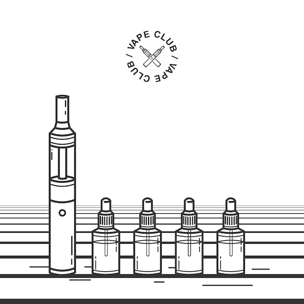 Vecteur appareil à fumer vape. illustration avec e-cigarette et jus de vapotage.