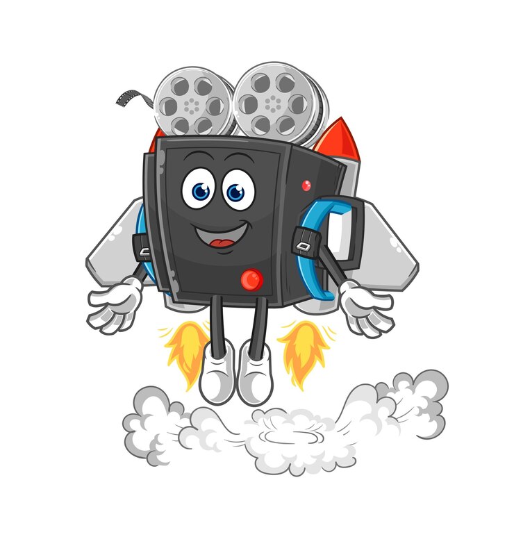 Vecteur appareil photo argentique avec vecteur de dessin animé de mascotte jetpack