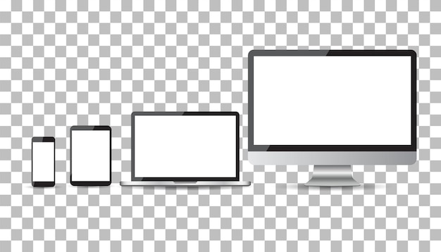 Vecteur appareil réaliste plat icônes smartphone tablette ordinateur portable et ordinateur de bureau illustration vectorielle