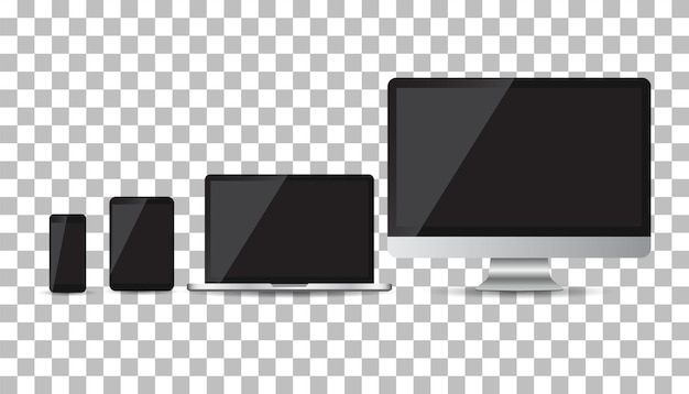 Vecteur appareil réaliste plat icônes smartphone tablette ordinateur portable et ordinateur de bureau illustration vectorielle