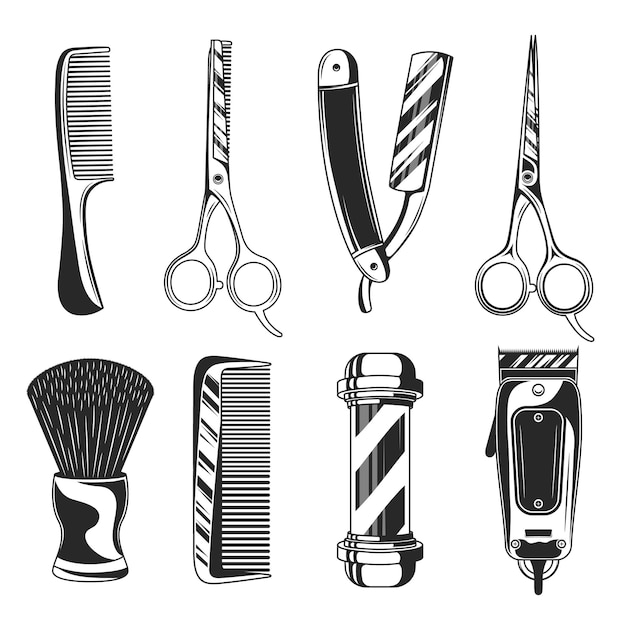 Des appareils de barbier vintage Équipement de barbier Poing de barbier Ciseaux à lame de rasoir