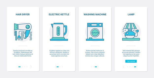 Appareils De Cuisine Appareils électroniques Ux Ui Onboarding Ensemble D'écran De Page D'application Mobile