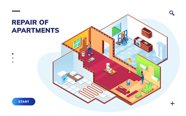 Appartement Isométrique Avec Des Réparateurs.