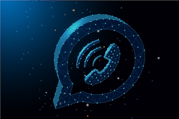 Appel Téléphonique Chat Concept Faible Illustration Polygonale - Armature Sur Fond Bleu