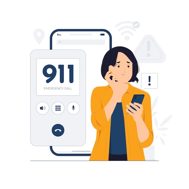 Appel d'urgence 911 urgence Une femme paniquée inquiète qui parle au téléphone a besoin d'aide illustration de concept