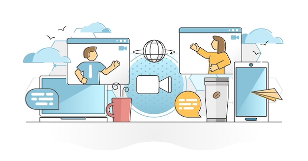Appel Vidéo Conversation Numérique Avec Webcam En Ligne Parler Concept De Contour