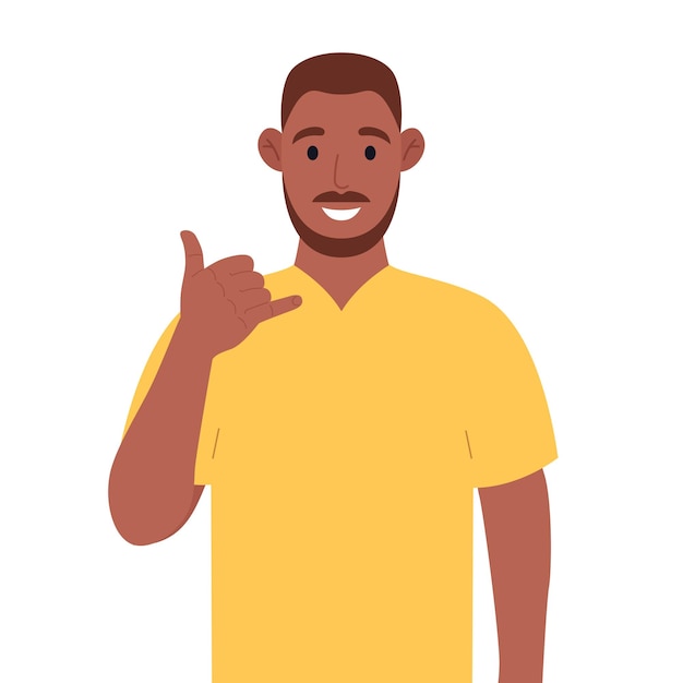 Appelez-moi homme afro-américain dans des verres montrant le téléphone ou appelez-moi geste avec les doigts de la main en forme de téléphone Illustration vectorielle
