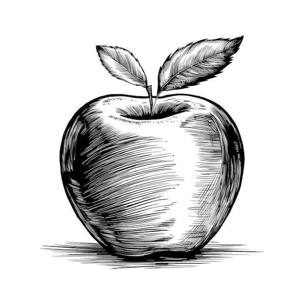 Apple gravé style croquis à l'encre dessin d'illustration vectorielle en noir et blanc