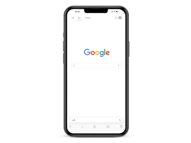 Apple iOS avec système de recherche Google ouvert. Page de recherche principale du navigateur Google. Moteur de recherche de safari IOS