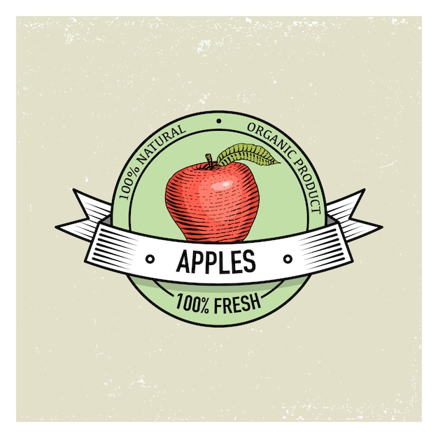 Apple Vintage, Badge Dessiné à La Main, Gravé Frais