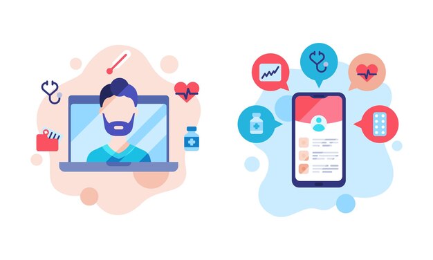 Appli de services mobiles et numériques pour les soins de santé et la pharmacie sur ordinateur portable et smartphone