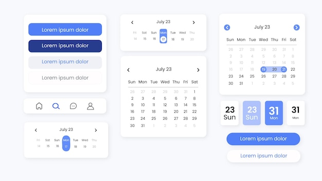 Vecteur application de calendrier ui collection ux