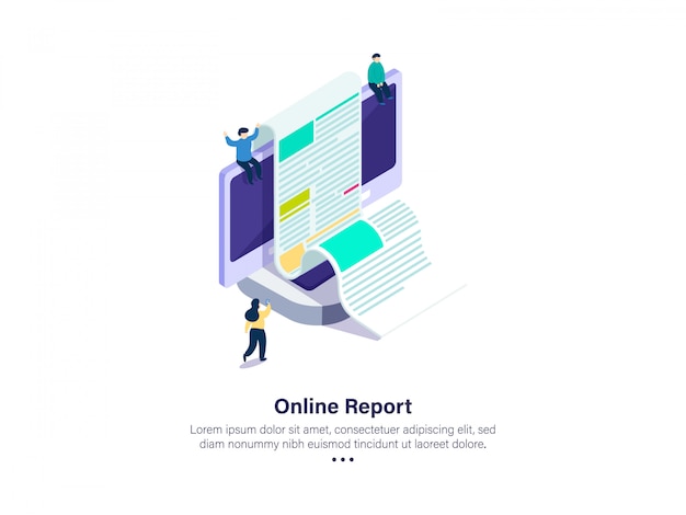 Vecteur application mobile d'illustration de rapport en ligne