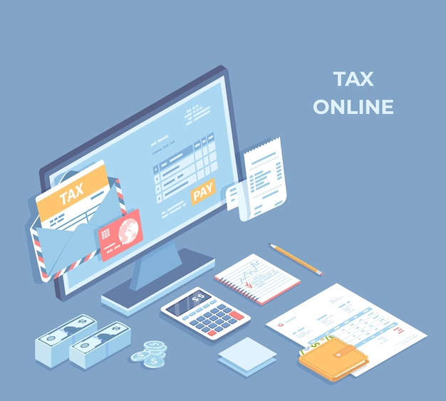 Application mobile de paiement des taxes en ligne Formulaire fiscal dans le compte de l'enveloppe sur le formulaire de document de l'écran du moniteur