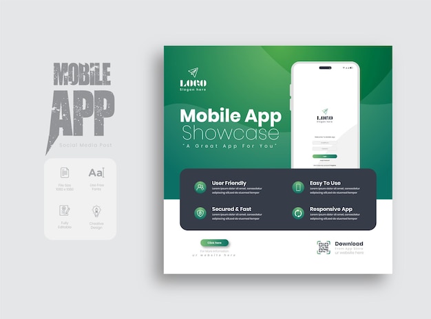 Application Mobile Promotionnelle Sur Les Médias Sociaux Ou Conception De Modèle De Publication Instagram