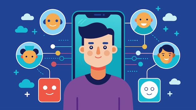 Vecteur une application pour smartphone qui utilise la technologie de reconnaissance faciale pour analyser les émotions de ceux qui l'entourent