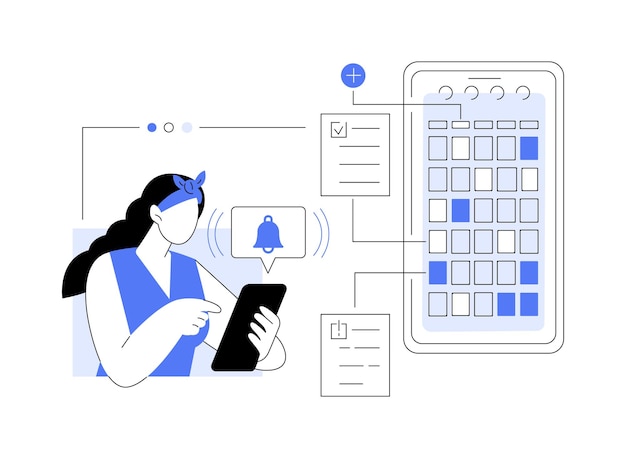 Application de rappel isolée illustrations vectorielles de dessins animés jeune femme reçoit une notification sur le téléphone il