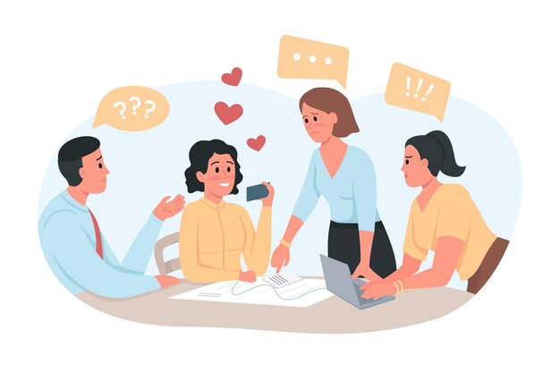 L'application de rencontres détourne l'attention de la réunion du personnel illustration vectorielle 2D isolée