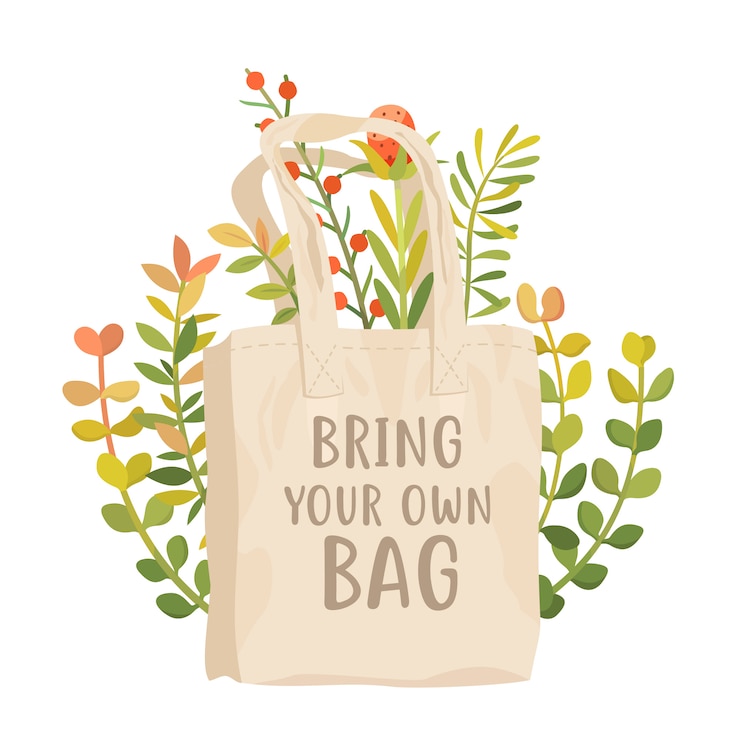 Vecteur apportez votre affiche de sac. utilisez un sac en coton réutilisable