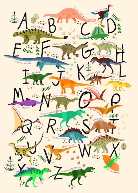 Apprendre Des Alphabets Avec Des Dinosaures. Dinosaures Abc. Illustration Vectorielle