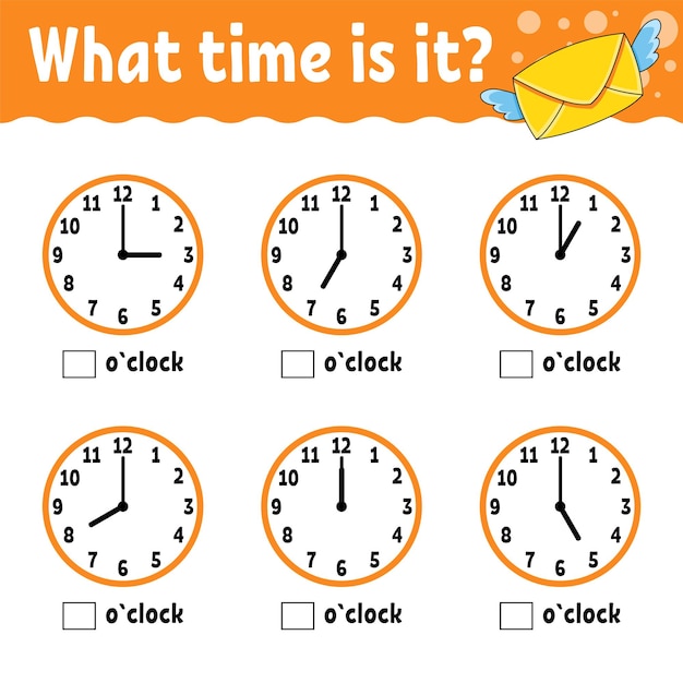 Apprendre l'heure sur l'horloge. Fiche d'activité éducative pour les enfants et les tout-petits.