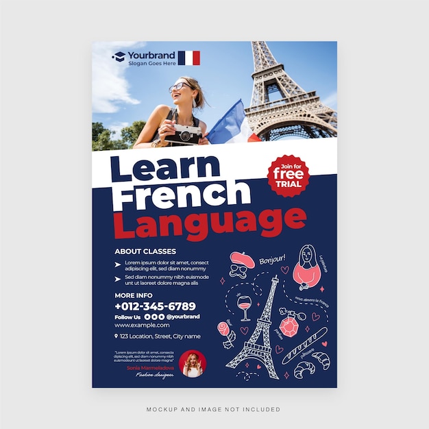 Vecteur apprendre le modèle de flyer de langue française en vecteur