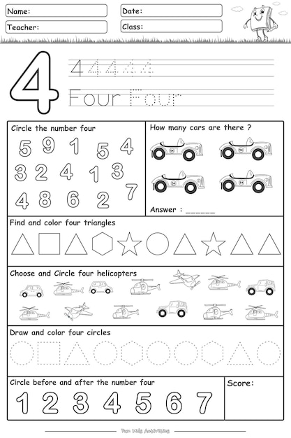 Apprentissage Amusant Numéro 4 Noir Blanc