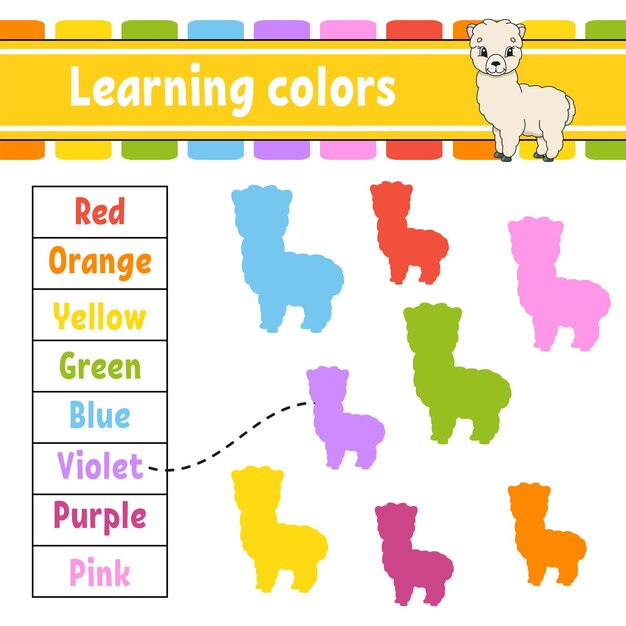 Apprentissage des couleurs. Feuille de travail sur le développement de l'éducation. Page d'activité avec photos. Jeu pour enfants.