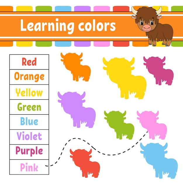 Apprentissage des couleurs Feuille de travail pour le développement de l'éducation Page d'activité avec des images Jeu pour enfants