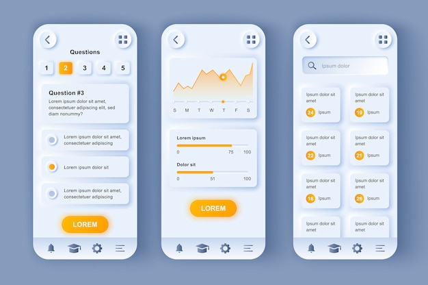 Vecteur apprentissage en ligne de l'application mobile d'interface utilisateur de conception neumorphique moderne