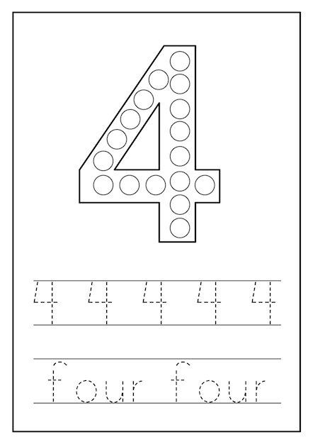 Apprentissage Des Nombres Pour Les Enfants Numéro Quatre Feuille De Calcul Mathématique