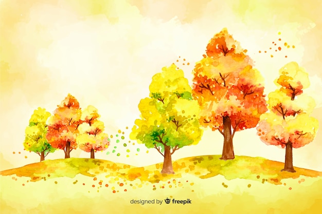 Aquarelle Arbre Automne Et Feuilles Fond